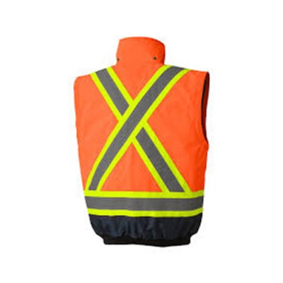 Manteau Pioneer aviateur isole haute visibilite 5051 orange avec fausse fourrure , dos doublure sans manche