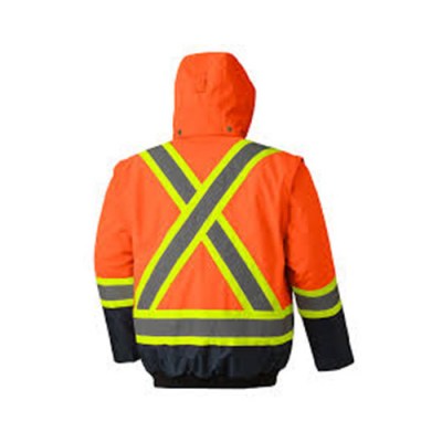 Manteau Pioneer aviateur isole haute visibilite 5051 orange avec fausse fourrure , dos
