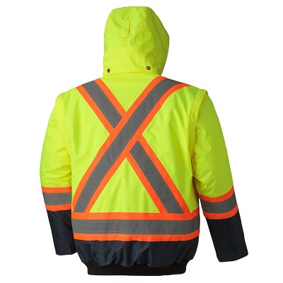 Manteau Pioneer aviateur isole haute visibilite 5052 jaune avec fausse fourrure , dos