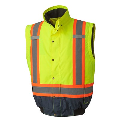 Manteau Pioneer aviateur isole haute visibilite 5052 jaune avec fausse fourrure , doublure sans manche