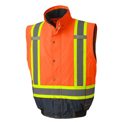 Manteau Pioneer aviateur isolé haute visibilité 5051 orange avec fausse fourrure , sans manche